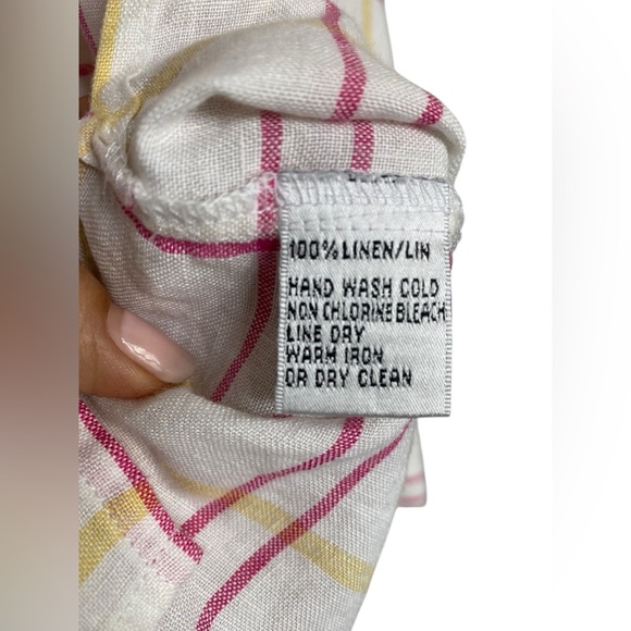 Vintage Talbots Irish LINEN button down pastel pink/yellow plaid flowy shirt SZ8 - Picture 6 of 10